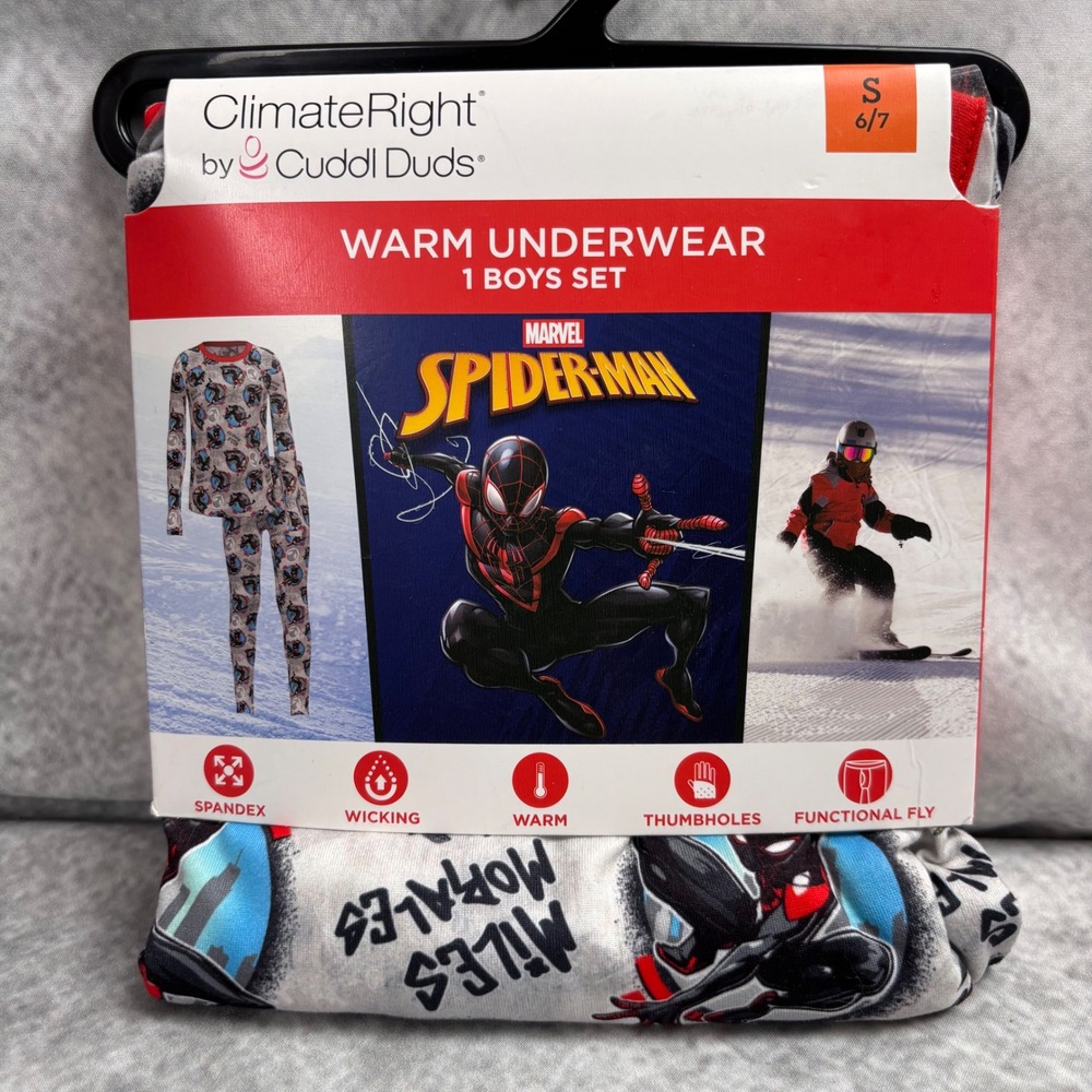 ClimateRight by CuddlDuds Warm Underwear Spiderman Miles Morales Pajamas Set SML